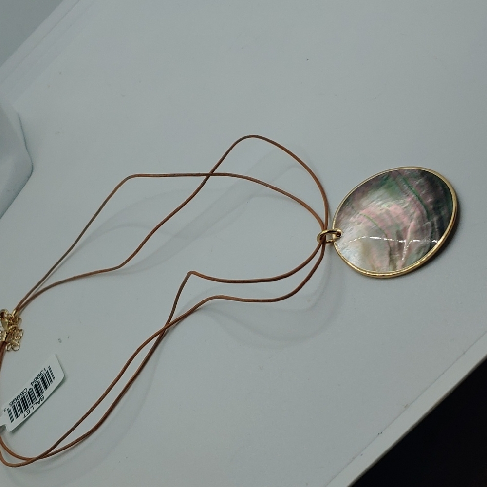 Stunning Unique Mother of Pearl pendant encased in a lucite/acrylic material han